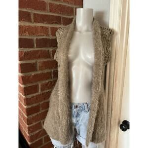 Chunky Fuzzy Knit Longline Cardigan Open Front Sweater Womens S Crochet Earthy